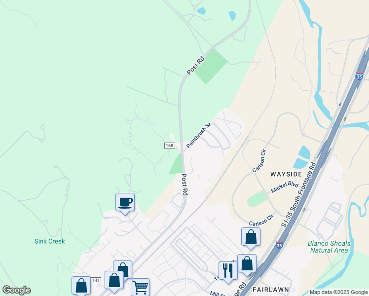 map of restaurants, bars, coffee shops, grocery stores, and more near 37 Paintbrush Street in San Marcos