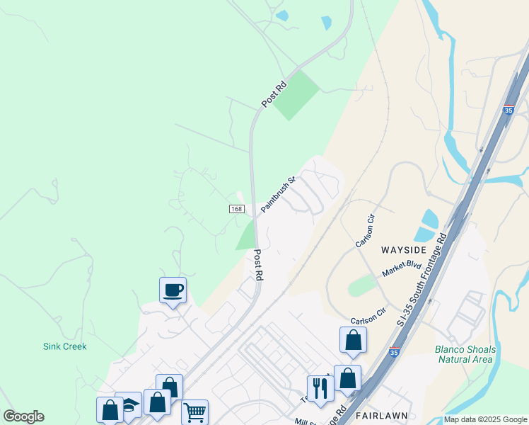map of restaurants, bars, coffee shops, grocery stores, and more near 37 Paintbrush Street in San Marcos