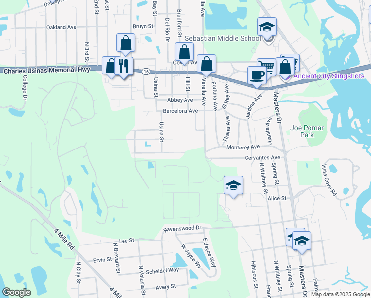 map of restaurants, bars, coffee shops, grocery stores, and more near 400 Avilla Avenue in St. Augustine