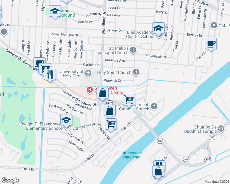 map of restaurants, bars, coffee shops, grocery stores, and more near 4254 Maple Leaf Drive in New Orleans