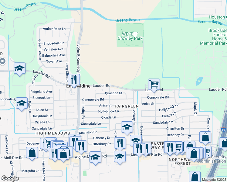 map of restaurants, bars, coffee shops, grocery stores, and more near 4546 Quachita Street in Houston