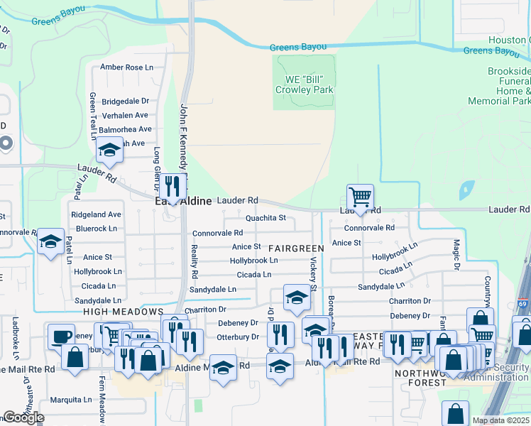 map of restaurants, bars, coffee shops, grocery stores, and more near 4546 Quachita Street in Houston