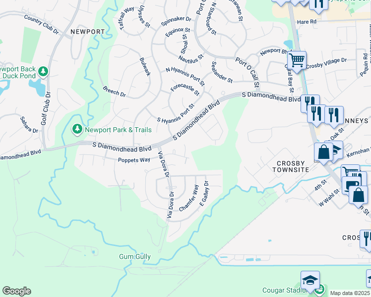 map of restaurants, bars, coffee shops, grocery stores, and more near 15811 Part Drive in Crosby