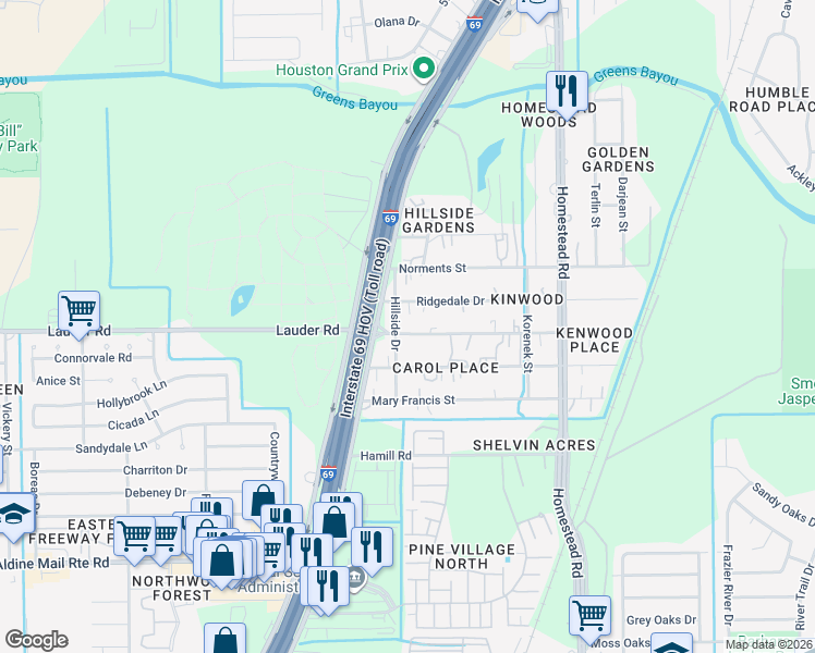 map of restaurants, bars, coffee shops, grocery stores, and more near 13006 Eastex Freeway in Houston