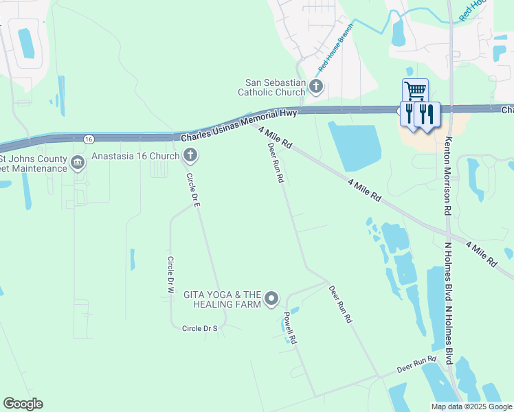 map of restaurants, bars, coffee shops, grocery stores, and more near in St. Augustine Beach