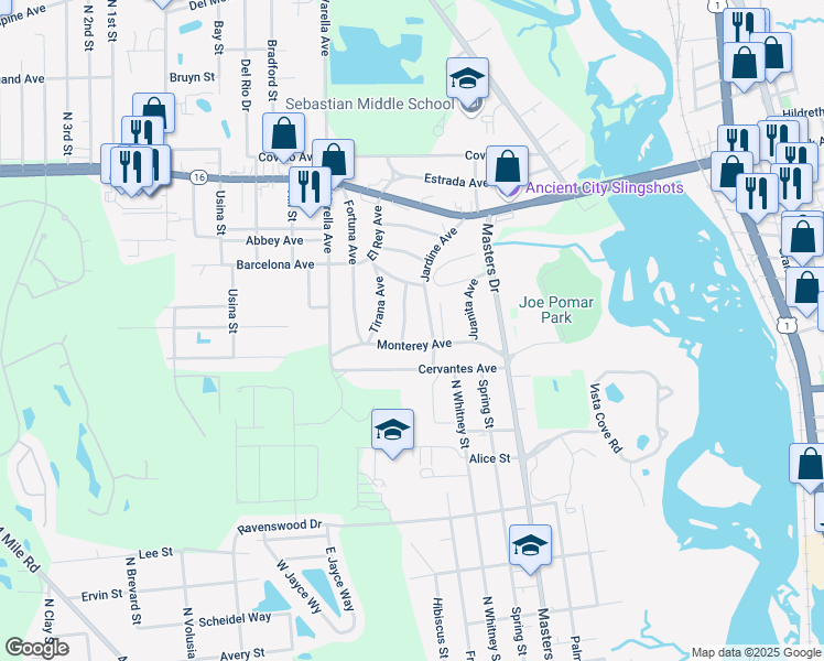 map of restaurants, bars, coffee shops, grocery stores, and more near 352 Armas Avenue in St. Augustine