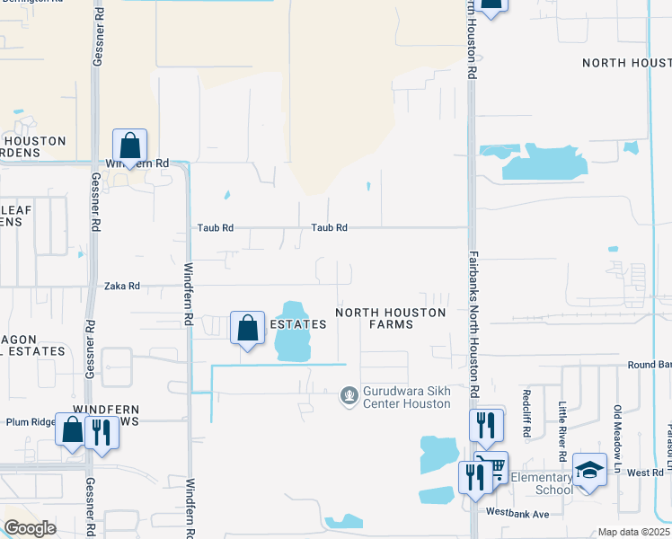 map of restaurants, bars, coffee shops, grocery stores, and more near 8827 Taub Road in Houston