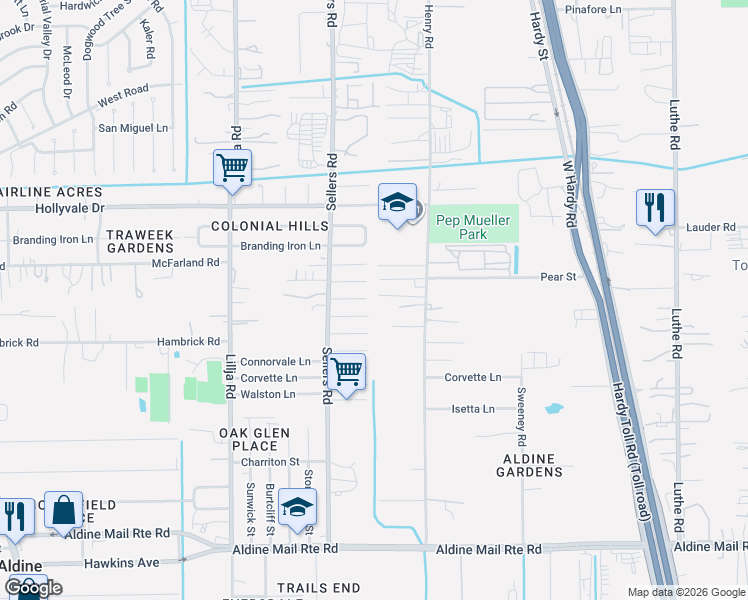 map of restaurants, bars, coffee shops, grocery stores, and more near 743 Odessa Court in Houston
