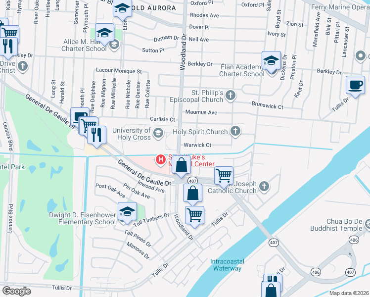 map of restaurants, bars, coffee shops, grocery stores, and more near 5915 Warwick Ct in New Orleans