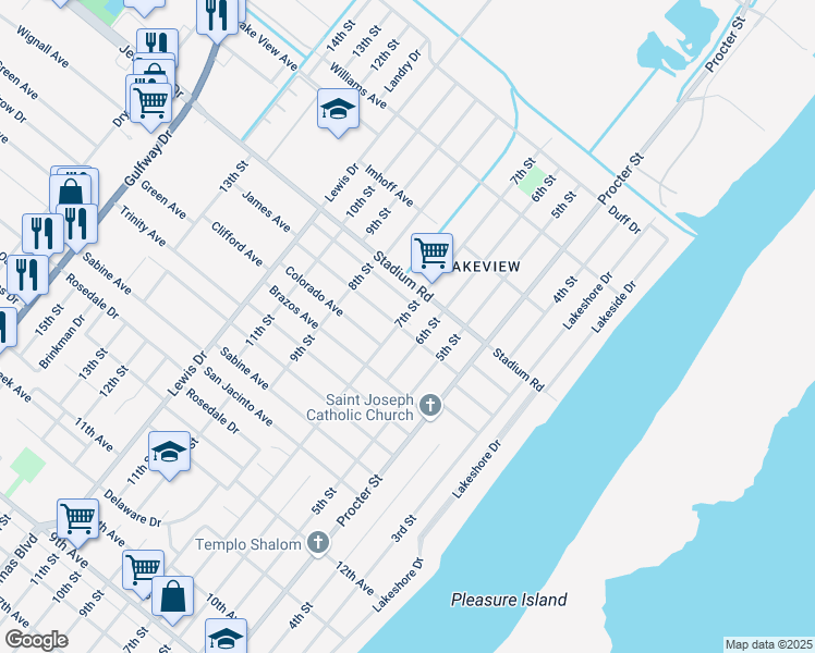 map of restaurants, bars, coffee shops, grocery stores, and more near 4800 7th Street in Port Arthur