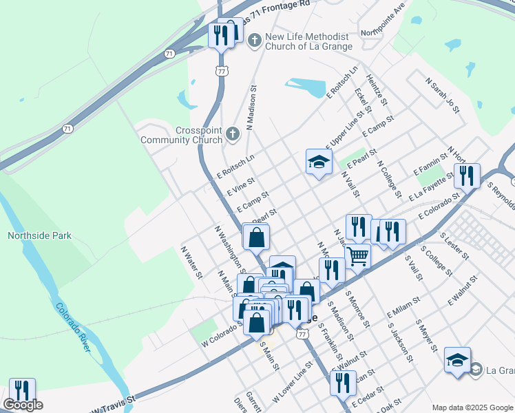 map of restaurants, bars, coffee shops, grocery stores, and more near 648 North Franklin Street in La Grange