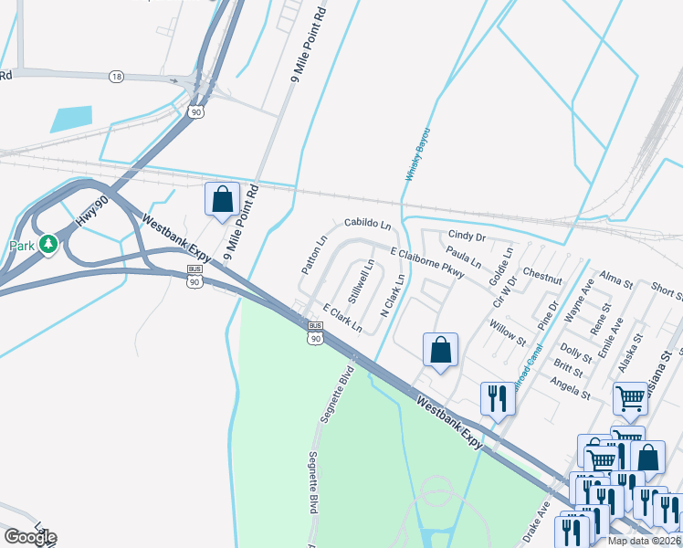 map of restaurants, bars, coffee shops, grocery stores, and more near 949 West Krueger Lane in Westwego