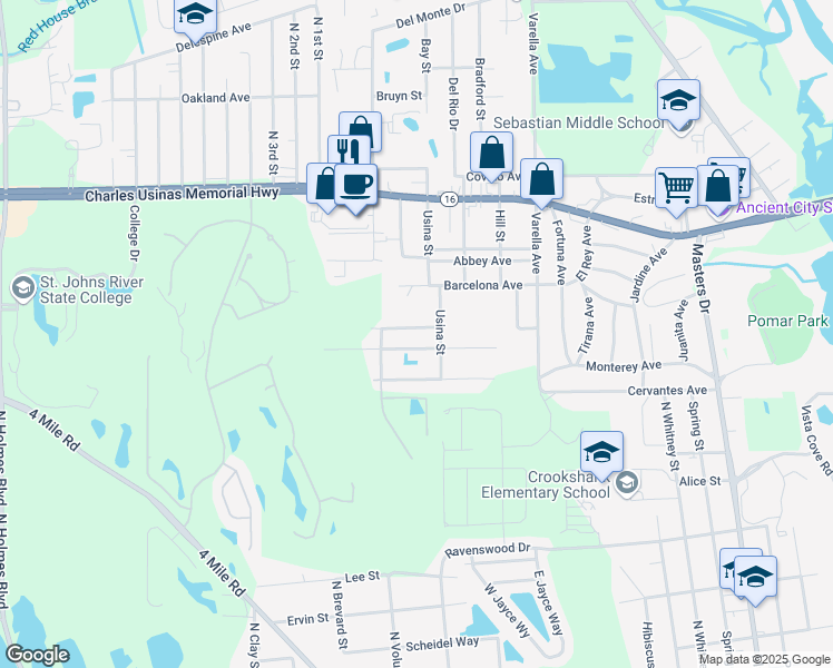 map of restaurants, bars, coffee shops, grocery stores, and more near 467 Horace Avenue in St. Augustine