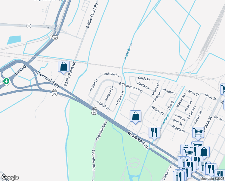 map of restaurants, bars, coffee shops, grocery stores, and more near 913 Stillwell Lane in Bridge City