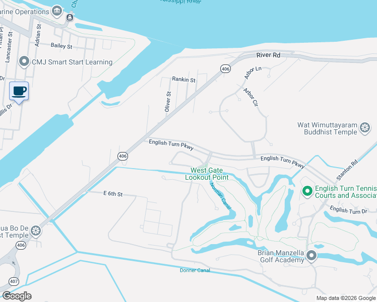 map of restaurants, bars, coffee shops, grocery stores, and more near 49 Pinehurst Drive in New Orleans