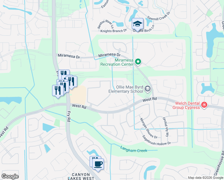 map of restaurants, bars, coffee shops, grocery stores, and more near 9207 Union Meadow Lane in Cypress