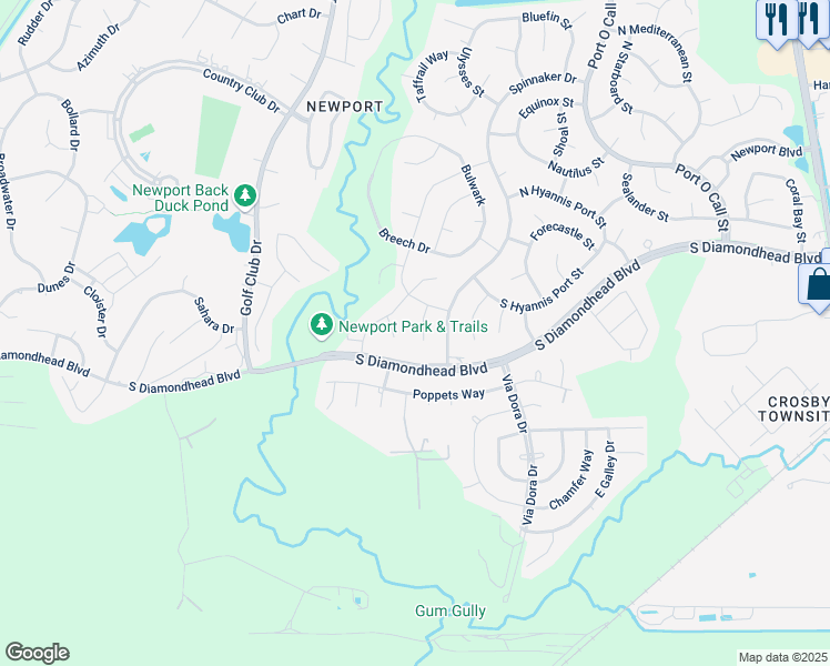 map of restaurants, bars, coffee shops, grocery stores, and more near 15915 Spinnaker Drive in Crosby