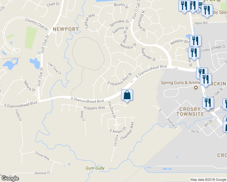 map of restaurants, bars, coffee shops, grocery stores, and more near 15911 Cape Hope Street in Crosby