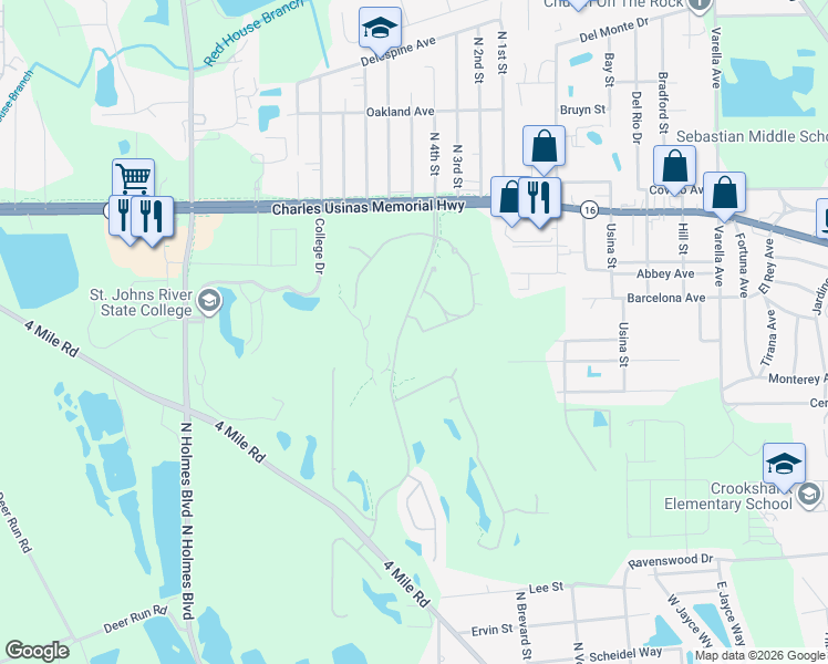 map of restaurants, bars, coffee shops, grocery stores, and more near 301 Royal Saint Augustine Parkway in St. Augustine