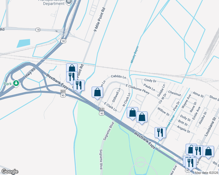 map of restaurants, bars, coffee shops, grocery stores, and more near 949 West Krueger Lane in Westwego