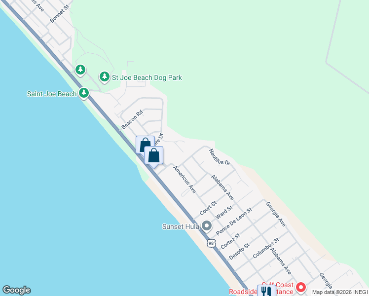 map of restaurants, bars, coffee shops, grocery stores, and more near 203 Nautilus Drive in Port St. Joe