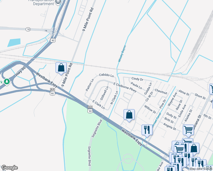 map of restaurants, bars, coffee shops, grocery stores, and more near 913 Stillwell Lane in Bridge City