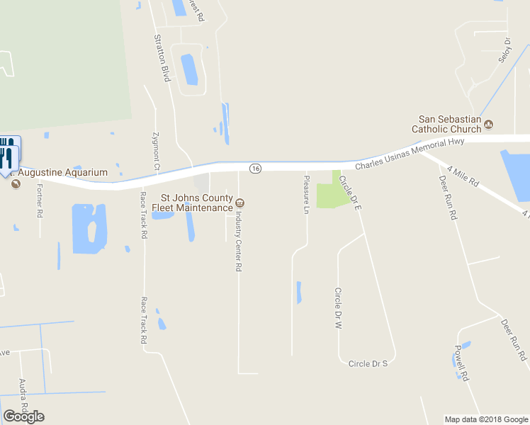 map of restaurants, bars, coffee shops, grocery stores, and more near 1625 Highway 16 in Saint Augustine