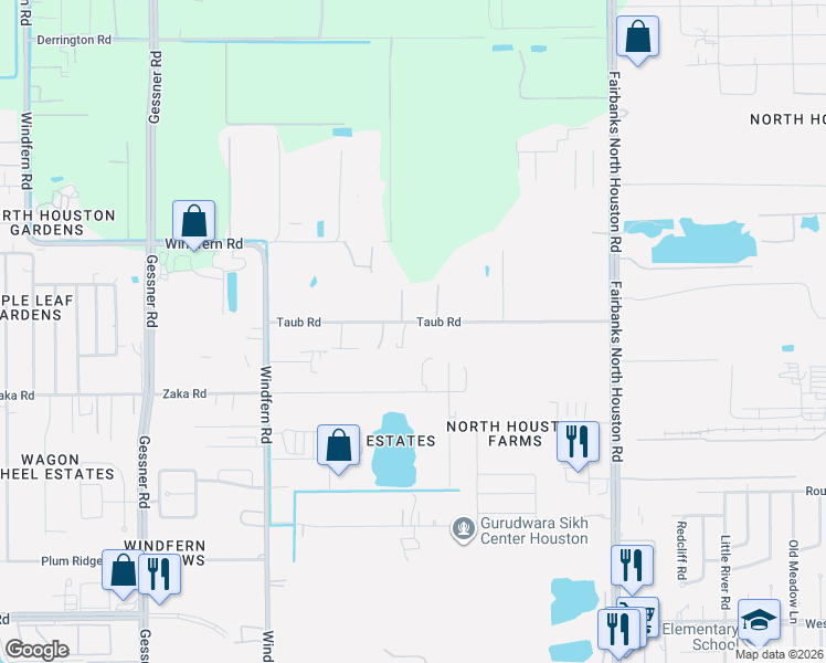 map of restaurants, bars, coffee shops, grocery stores, and more near 8910 Taub Road in Houston