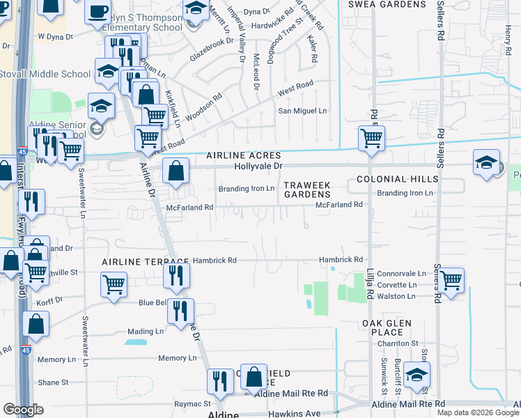 map of restaurants, bars, coffee shops, grocery stores, and more near 248 Mc Farland Road in Houston