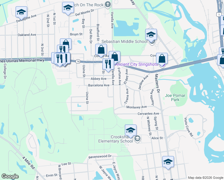 map of restaurants, bars, coffee shops, grocery stores, and more near 370 Varella Avenue in St. Augustine