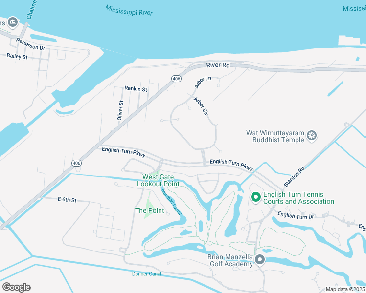 map of restaurants, bars, coffee shops, grocery stores, and more near 54 Arbor Circle in New Orleans
