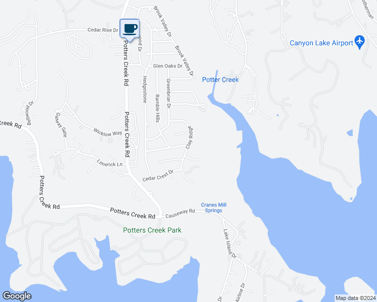 map of restaurants, bars, coffee shops, grocery stores, and more near 729 Clay Ridge in Canyon Lake