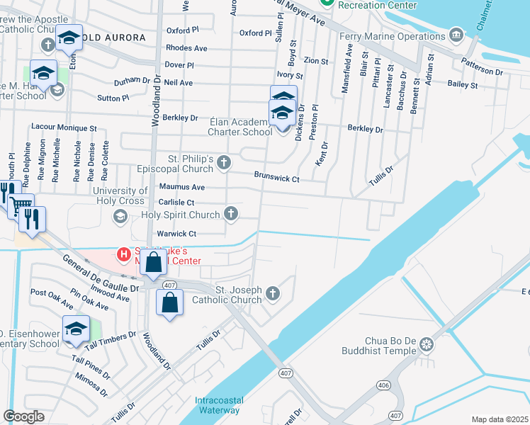 map of restaurants, bars, coffee shops, grocery stores, and more near 3948 Sullen Place in New Orleans