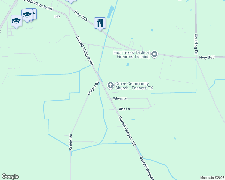 map of restaurants, bars, coffee shops, grocery stores, and more near 22044 Burrell-Wingate Road in Beaumont