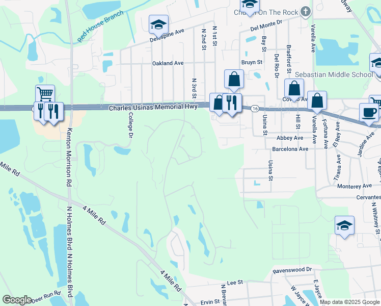 map of restaurants, bars, coffee shops, grocery stores, and more near 610 Fairway Drive in St. Augustine