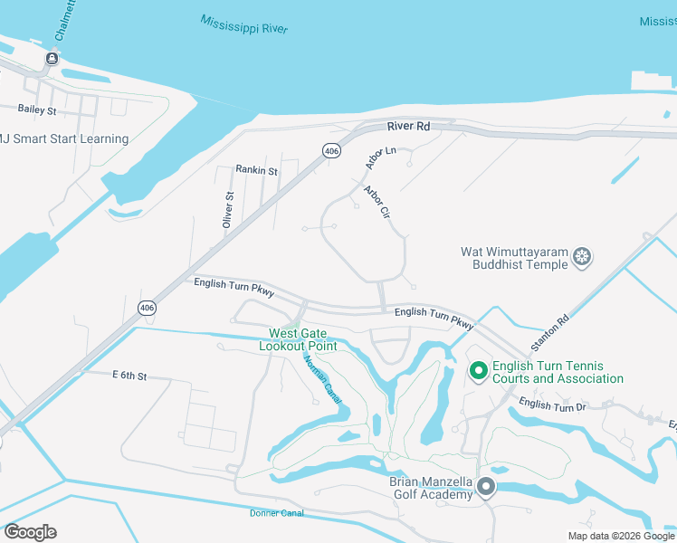 map of restaurants, bars, coffee shops, grocery stores, and more near 54 Arbor Circle in New Orleans