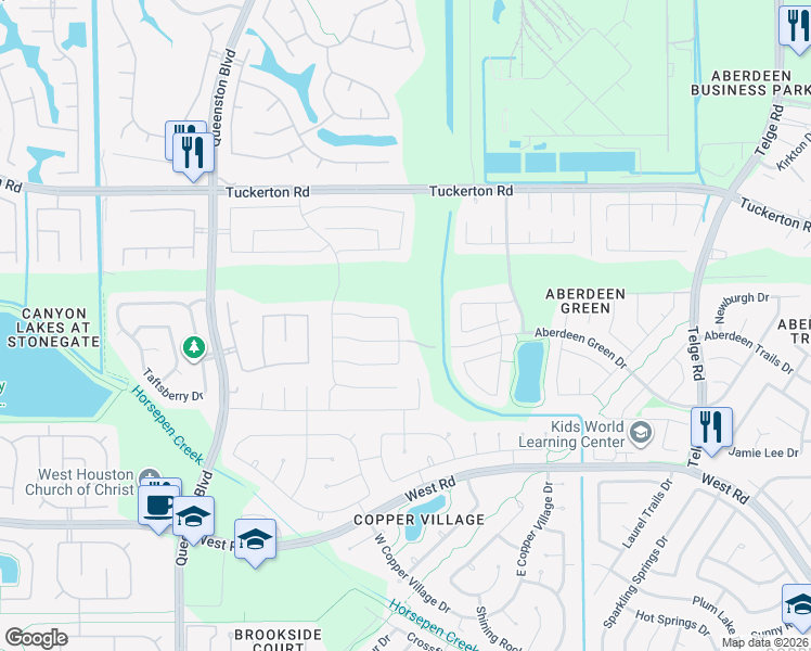 map of restaurants, bars, coffee shops, grocery stores, and more near 9414 Bauer Oaks Drive in Houston
