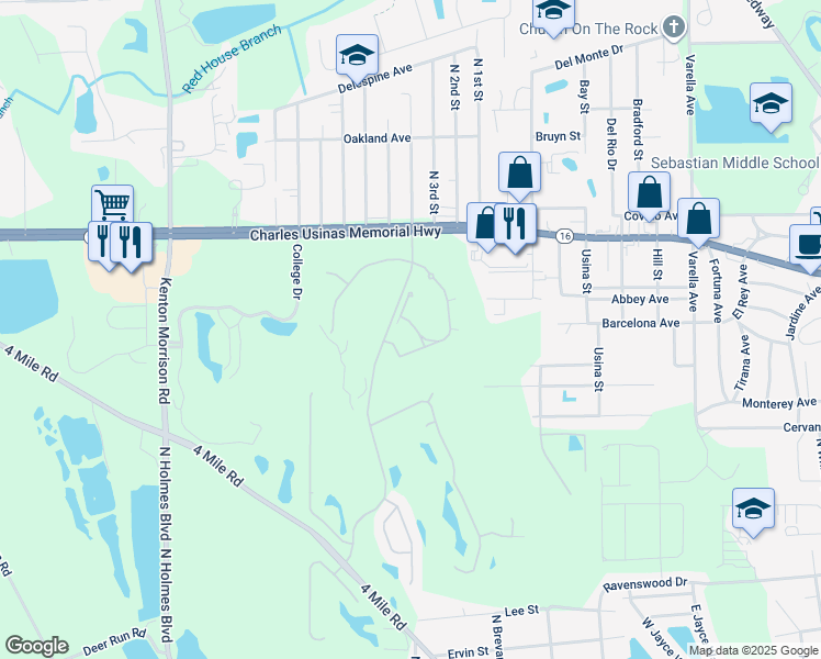 map of restaurants, bars, coffee shops, grocery stores, and more near 610 Fairway Drive in St. Augustine
