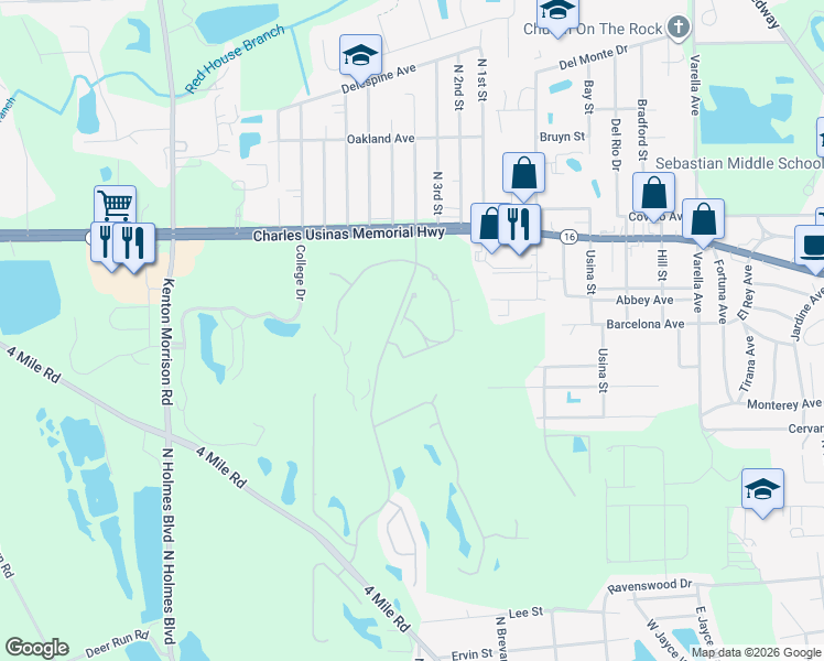 map of restaurants, bars, coffee shops, grocery stores, and more near 610 Fairway Drive in St. Augustine