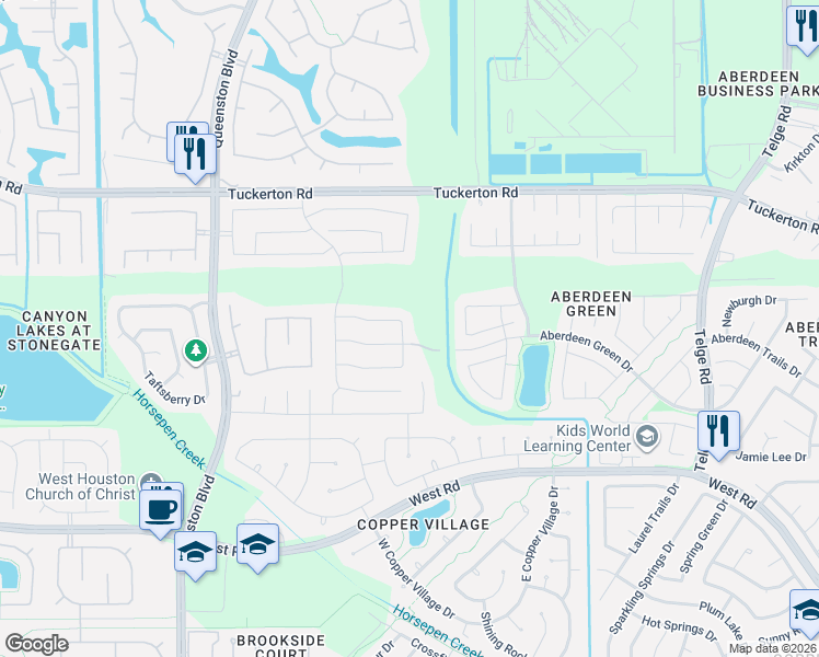 map of restaurants, bars, coffee shops, grocery stores, and more near 9414 Bauer Oaks Drive in Houston
