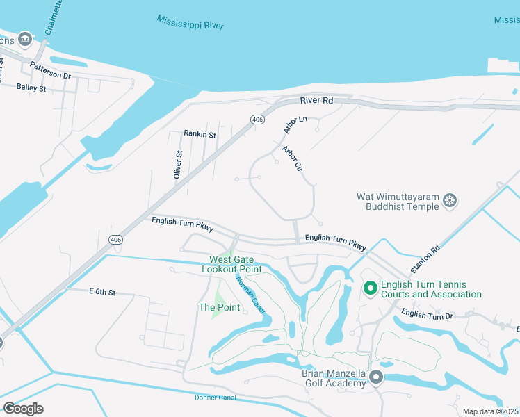 map of restaurants, bars, coffee shops, grocery stores, and more near 54 Arbor Circle in New Orleans