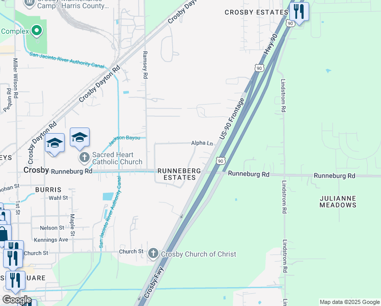 map of restaurants, bars, coffee shops, grocery stores, and more near 15823 Elton Dr in Crosby