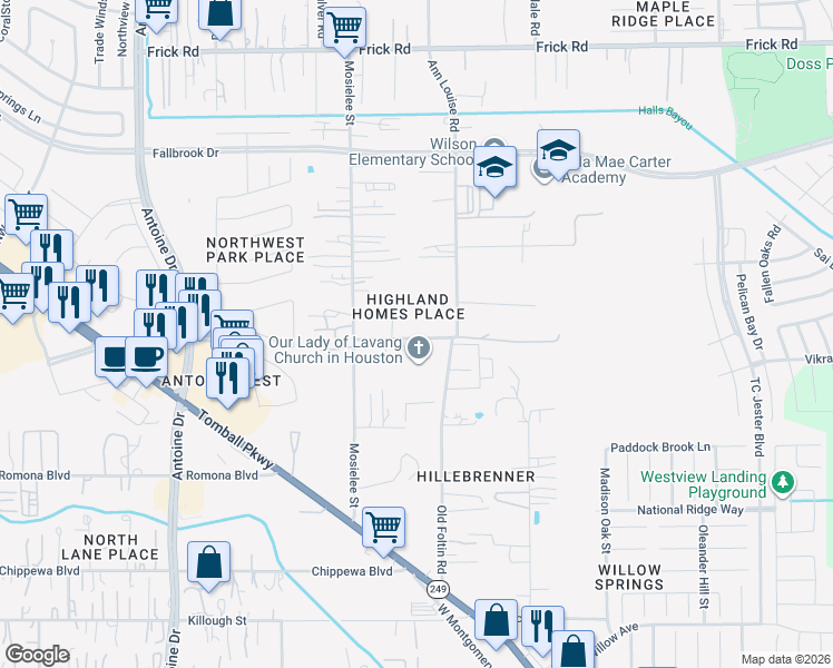 map of restaurants, bars, coffee shops, grocery stores, and more near 3216 Essie Road in Houston