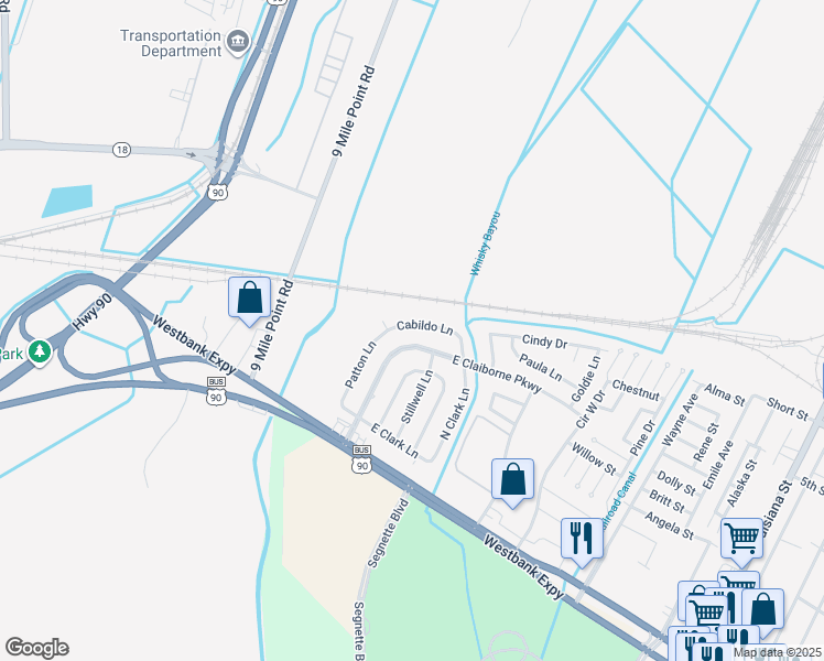 map of restaurants, bars, coffee shops, grocery stores, and more near 9424 East Claiborne Parkway in Westwego