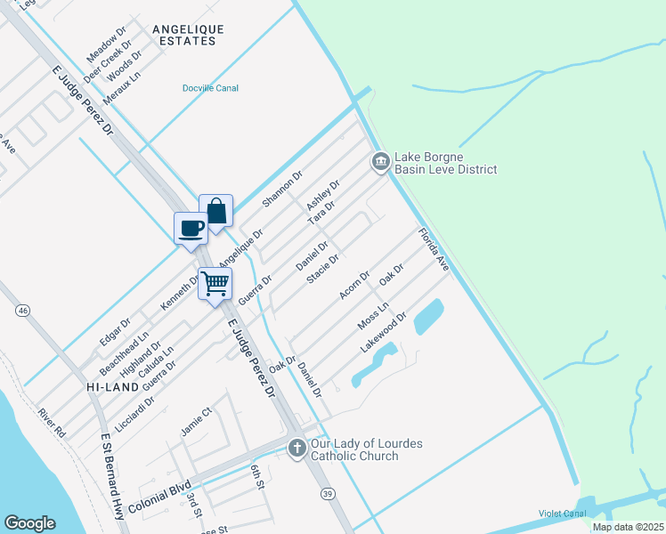 map of restaurants, bars, coffee shops, grocery stores, and more near 3105 Daniel Drive in Violet