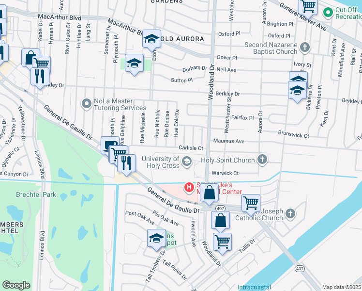 map of restaurants, bars, coffee shops, grocery stores, and more near 3701 Rue Nadine in New Orleans