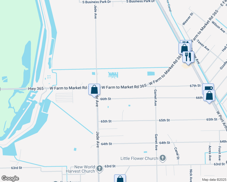 map of restaurants, bars, coffee shops, grocery stores, and more near 2709-2723 Farm to Market 365 in Port Arthur