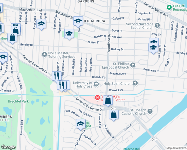 map of restaurants, bars, coffee shops, grocery stores, and more near 3701 Rue Nadine in New Orleans