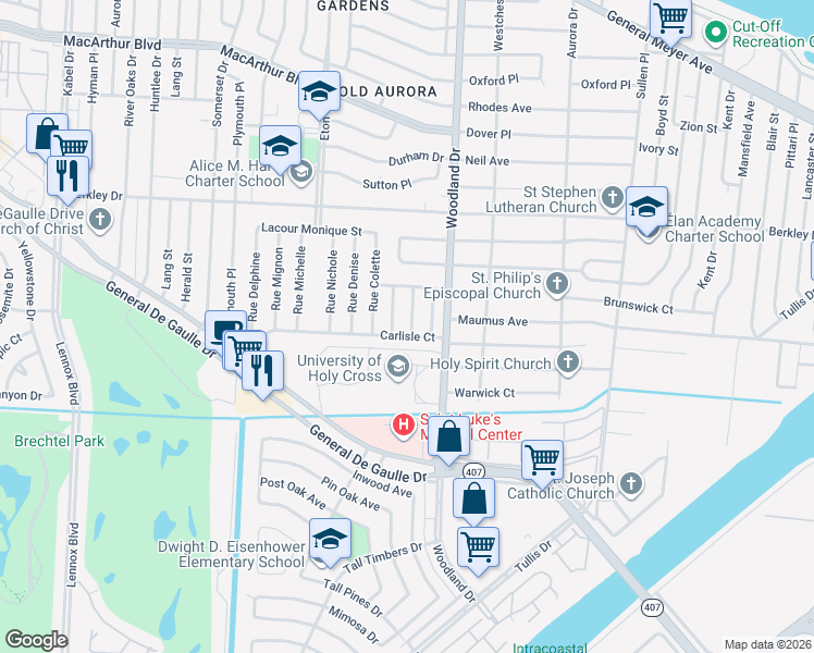 map of restaurants, bars, coffee shops, grocery stores, and more near 3700 Rue Andree in New Orleans