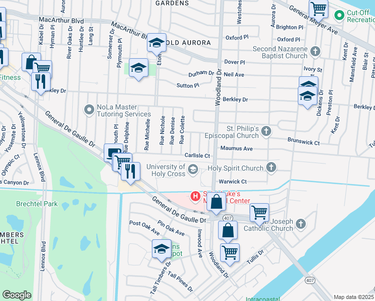 map of restaurants, bars, coffee shops, grocery stores, and more near 3701 Rue Nadine in New Orleans